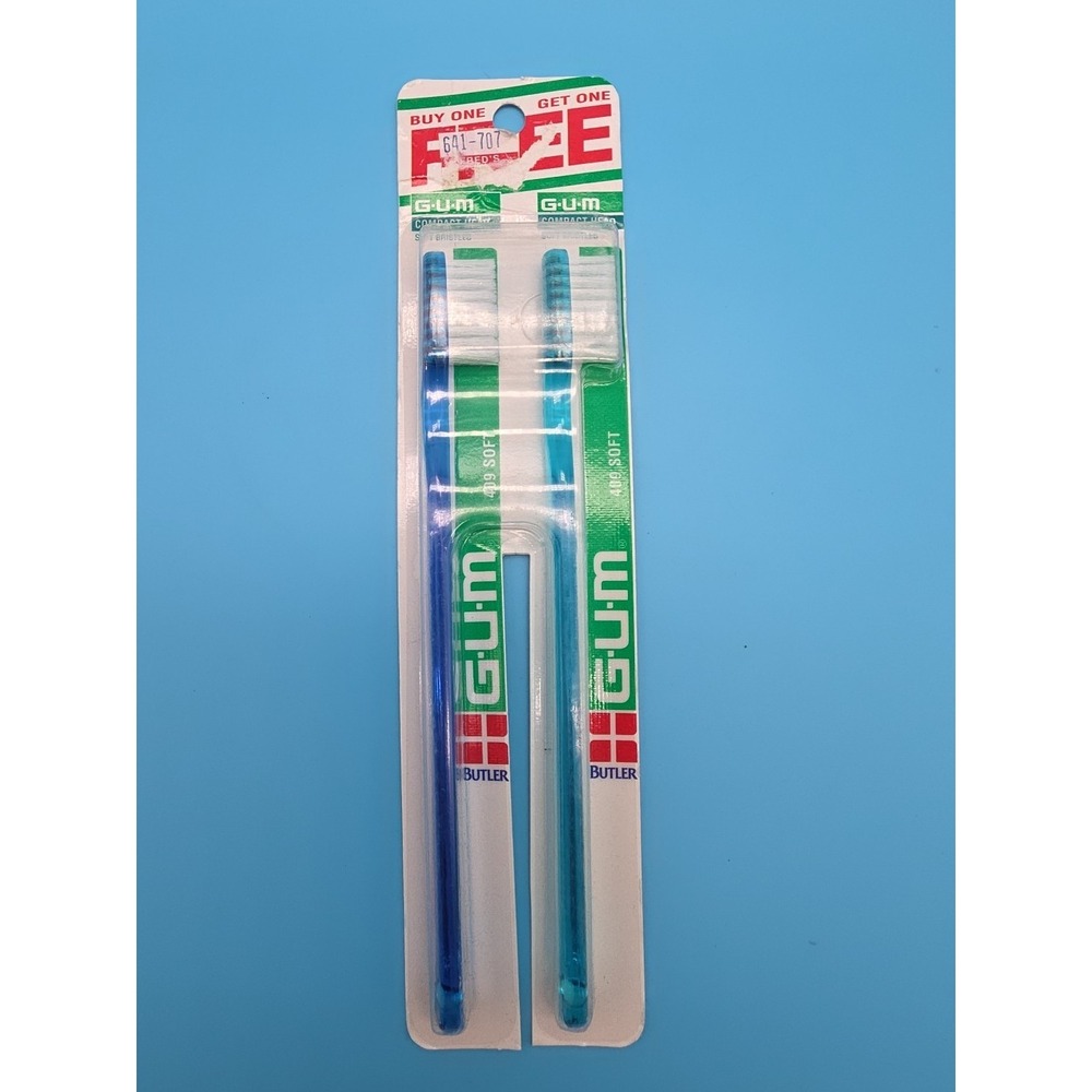 Vintage GUM 409 Soft Toothbrushes Blue Compact Head 2 Pack "But 1 Get 1 Free"